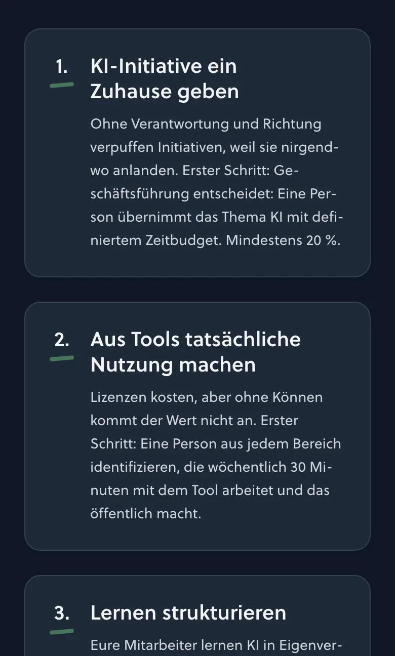 Empfehlungen mit nächsten Schritten