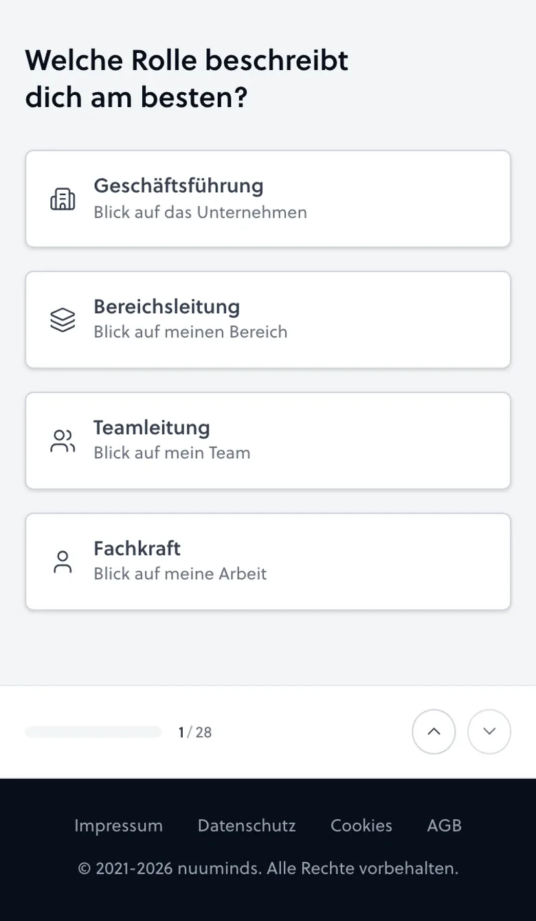 Frage im KI-Readiness-Check mit Antwortkarten